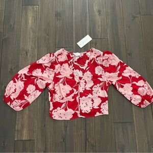 Sienna Sky Red & Pink Floral Blouse Jr. L NWT